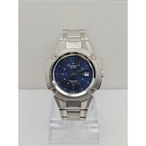 Casio MTP 3036 Mens Quartz Watch Blue Dial Date 100M Stainless Steel New Battery